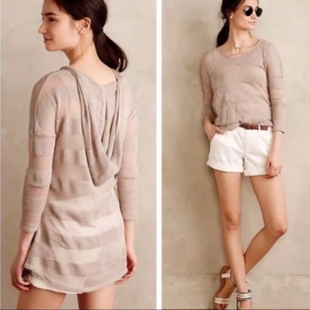 ANTHROPOLOGIE Saturday Sunday Taupe Hooded Knit Sweater